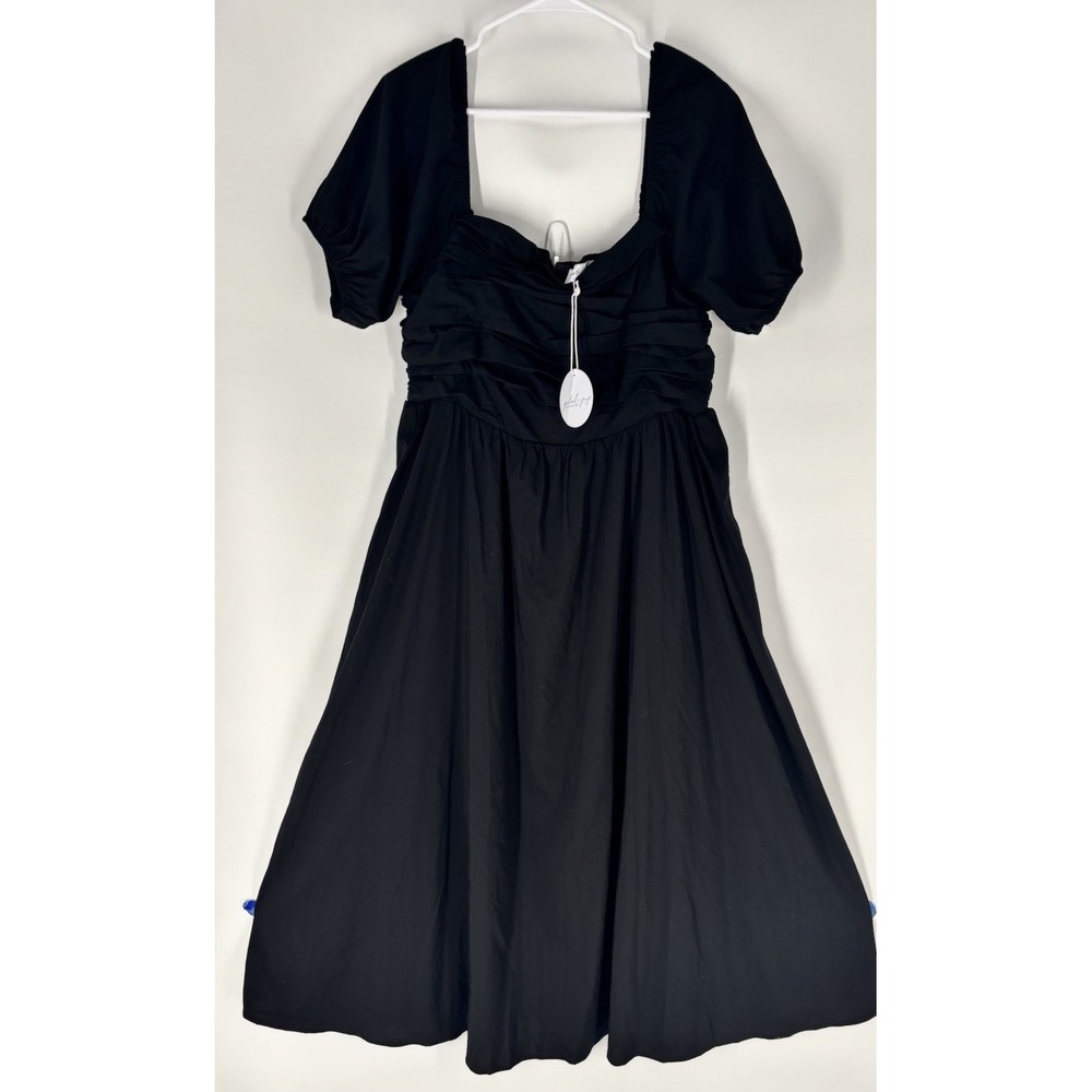 Petal & Pup Puff Sleeve Midi Dress XL Black Romantic Classic Feminine Milkmaid - Picture 2 of 14
